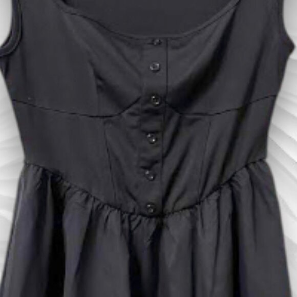 Black Sleeveless Fit And Flare Button Front Dress - Picture 3 of 7